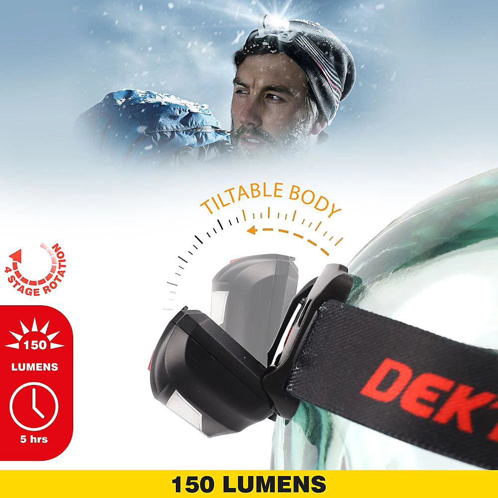 Dekton COB LED Head Light Torch Headlamp 150 Lumens 150M & Batteries