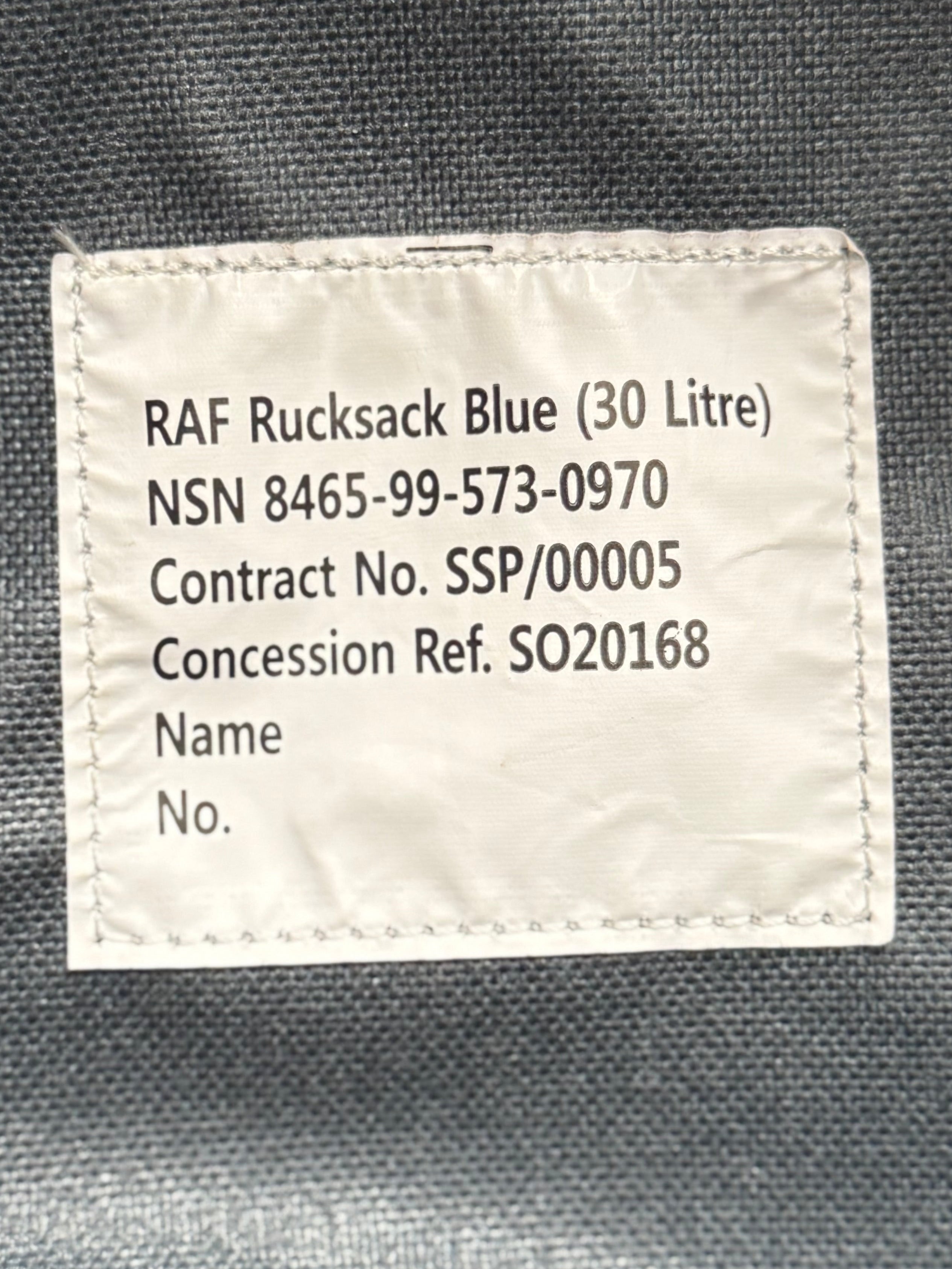 RAF Blue 30 Litre Rucksack NSN 8465-99-573-0970