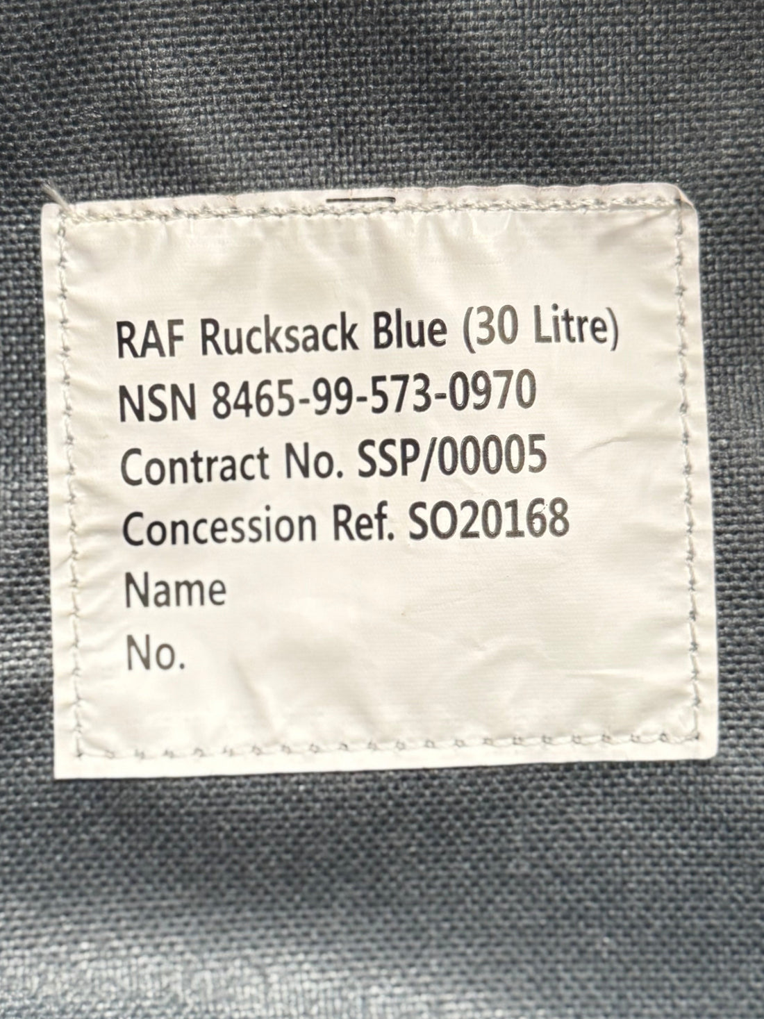 RAF Blue 30 Litre Rucksack NSN 8465-99-573-0970